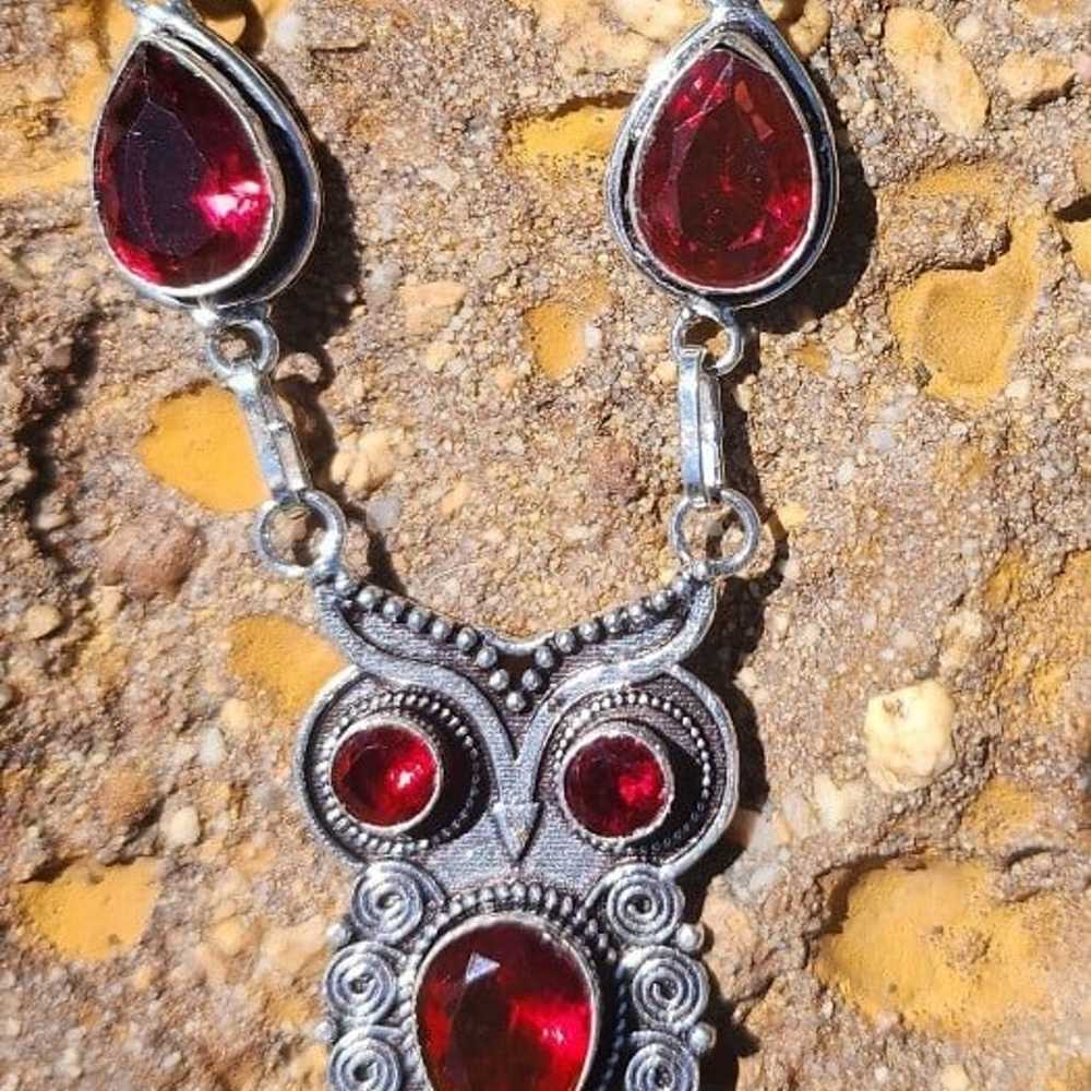 Two Piece Necklace and Bracelet Set Red Crystal O… - image 2