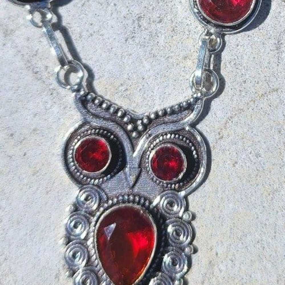 Two Piece Necklace and Bracelet Set Red Crystal O… - image 3