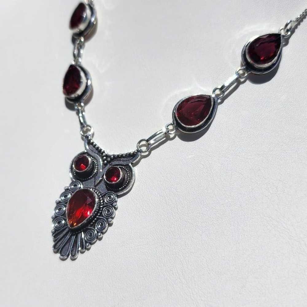 Two Piece Necklace and Bracelet Set Red Crystal O… - image 5