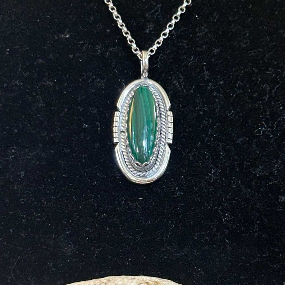 925 Sterling vintage fabulous Malachite necklace - image 1