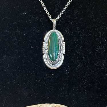 925 Sterling vintage fabulous Malachite necklace - image 1