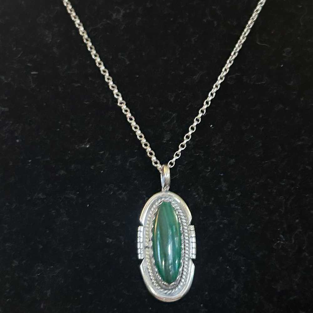 925 Sterling vintage fabulous Malachite necklace - image 3