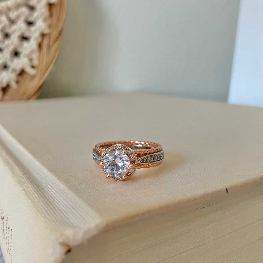 Vintage Rosegold Round Halo Silver Ring “Evadne” … - image 1