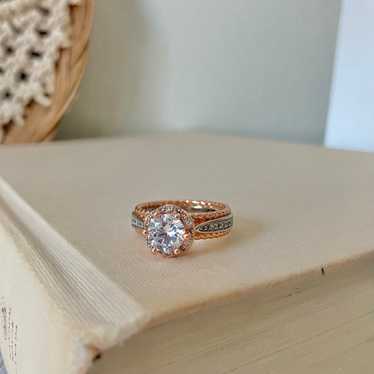 Vintage Rosegold Round Halo Silver Ring “Evadne” … - image 1