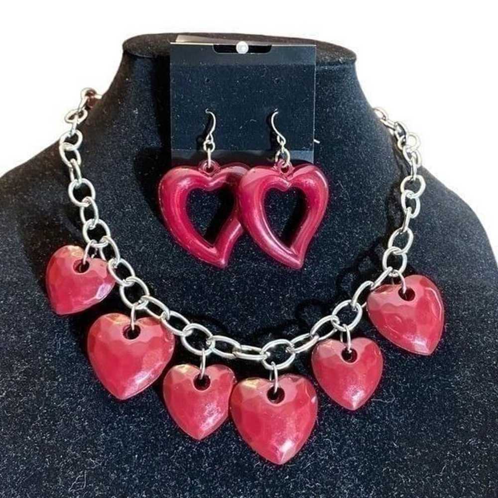 Vintage Red Dark Burgundy Heart Necklace with Hea… - image 10