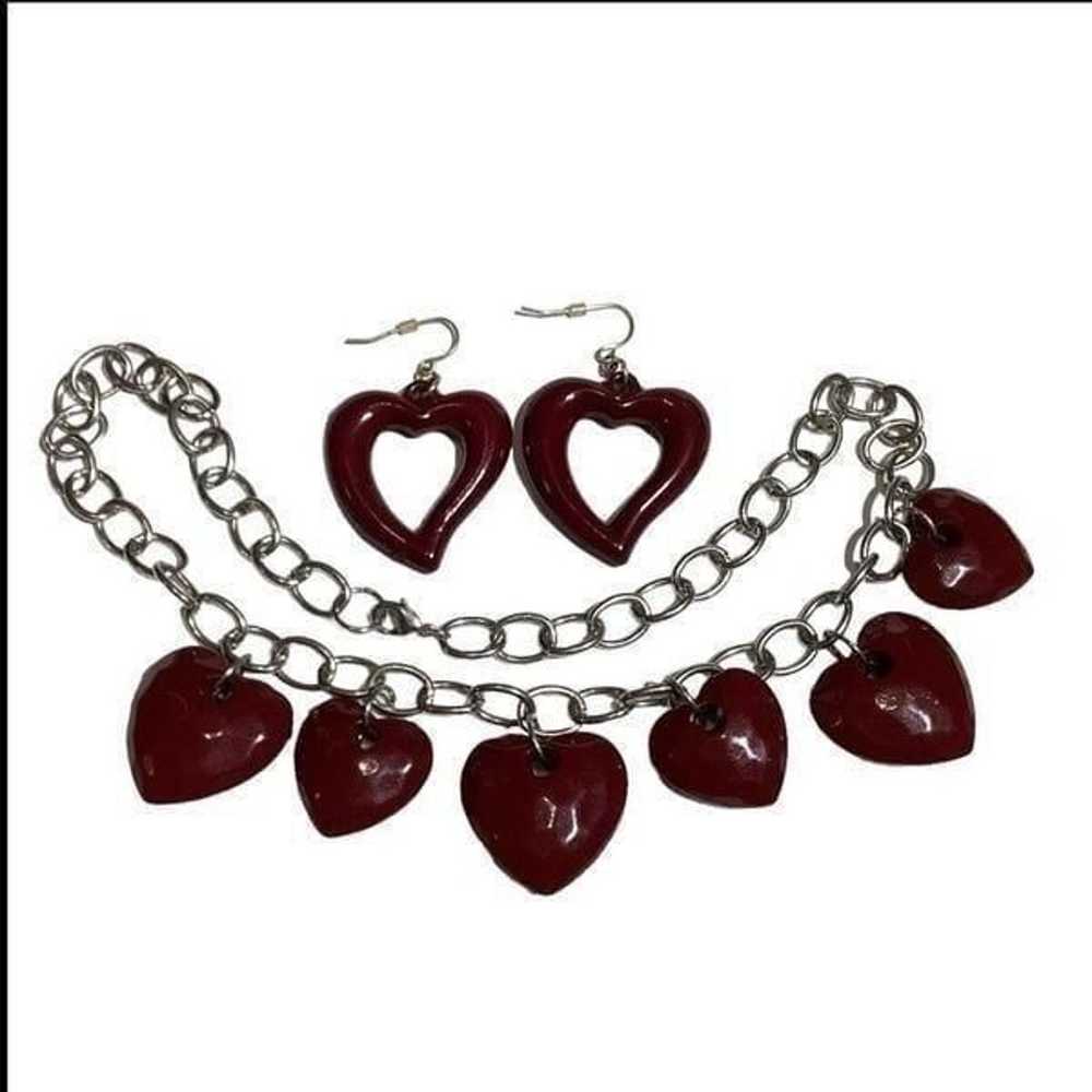 Vintage Red Dark Burgundy Heart Necklace with Hea… - image 1