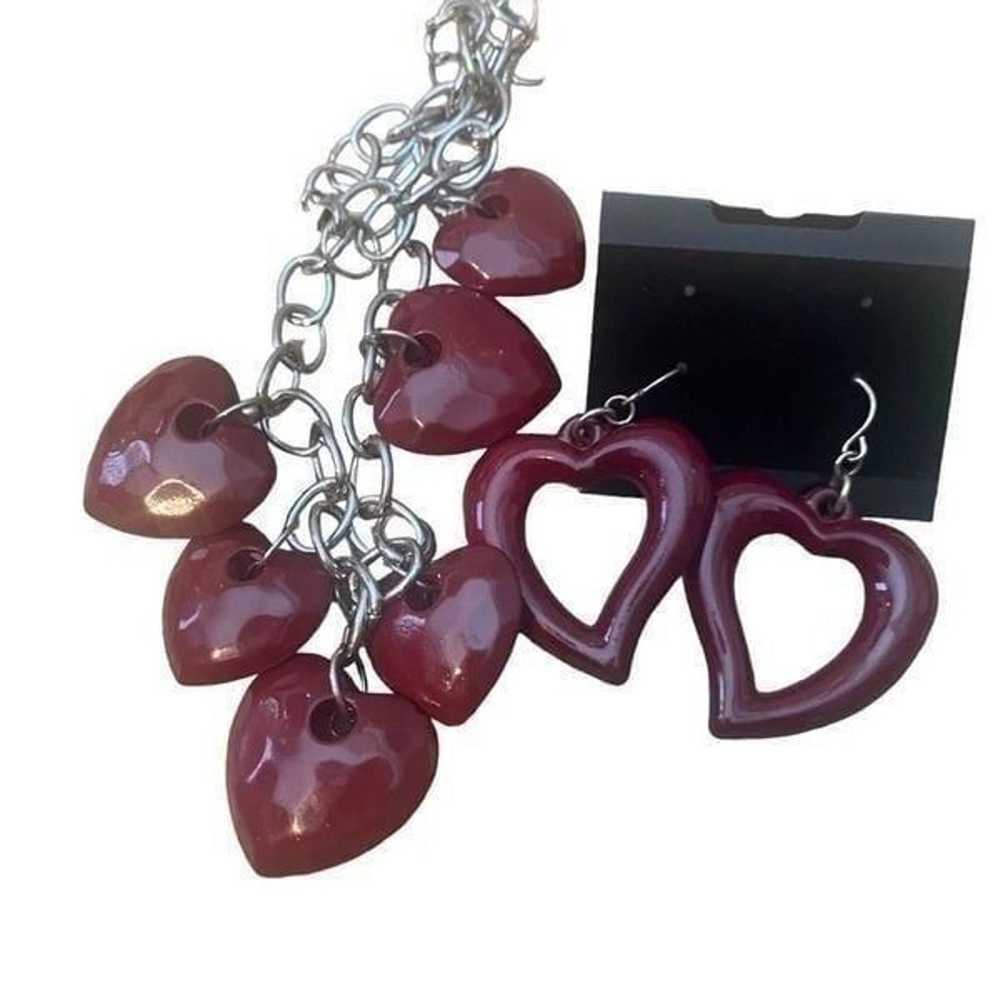 Vintage Red Dark Burgundy Heart Necklace with Hea… - image 2