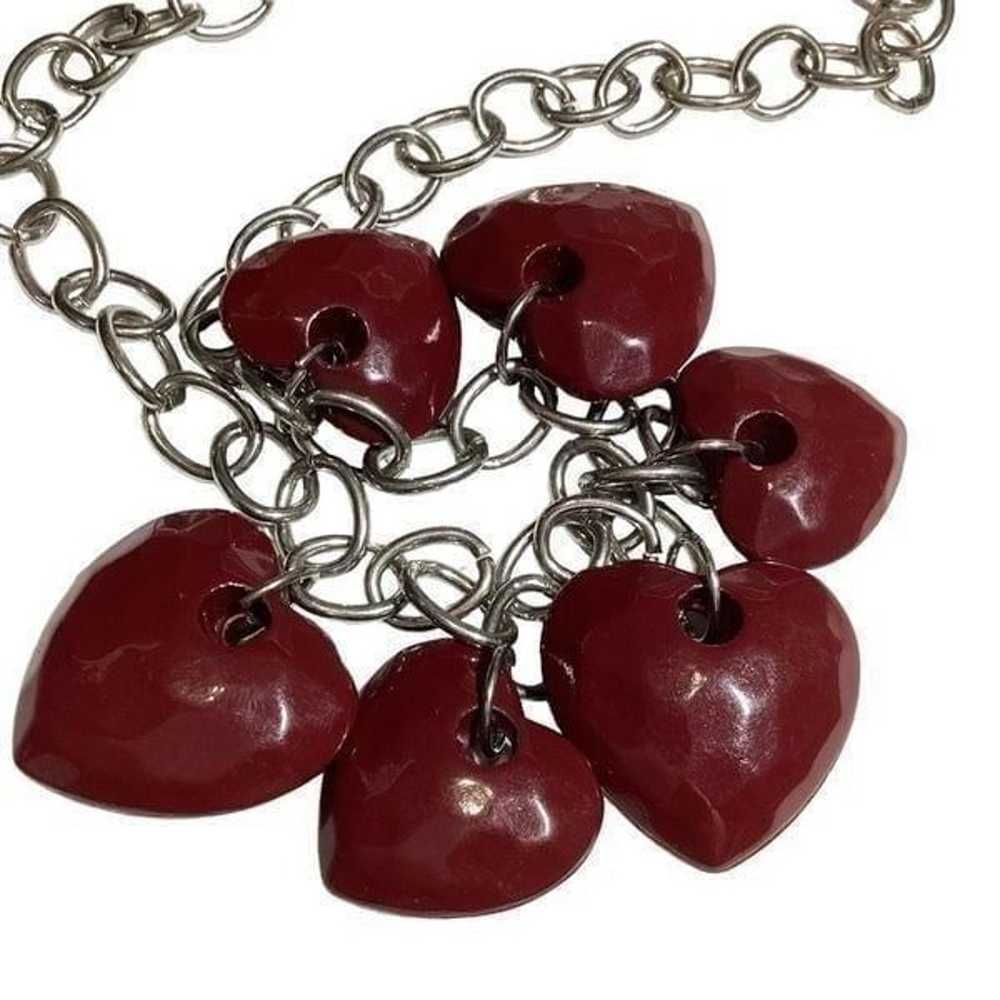 Vintage Red Dark Burgundy Heart Necklace with Hea… - image 4