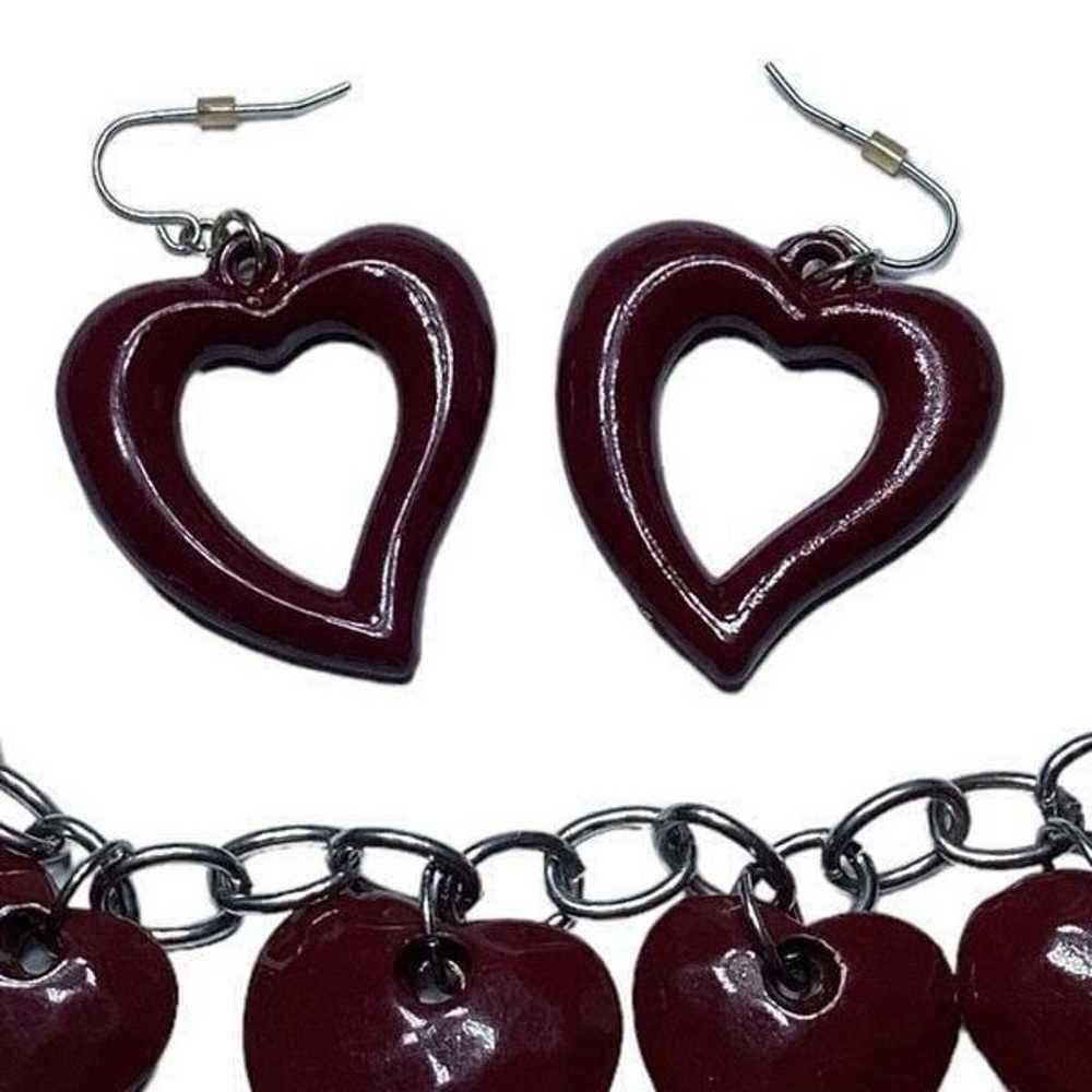 Vintage Red Dark Burgundy Heart Necklace with Hea… - image 5