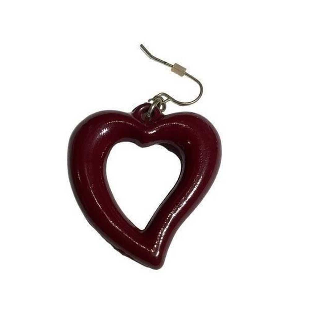 Vintage Red Dark Burgundy Heart Necklace with Hea… - image 6