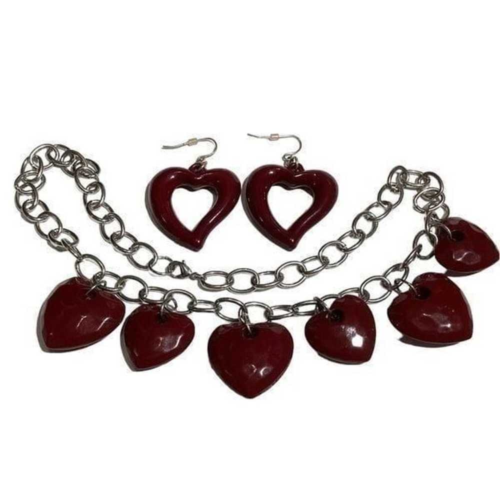 Vintage Red Dark Burgundy Heart Necklace with Hea… - image 7