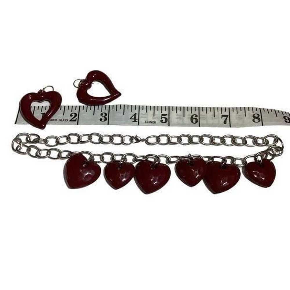 Vintage Red Dark Burgundy Heart Necklace with Hea… - image 8