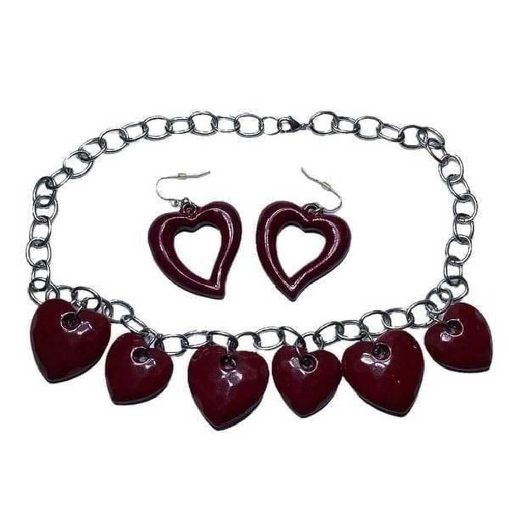 Vintage Red Dark Burgundy Heart Necklace with Hea… - image 9