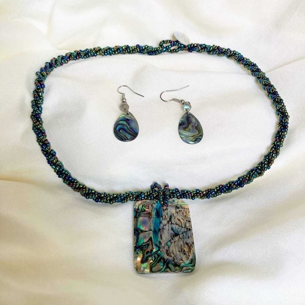 Abalone Shell Pendant Necklace & Abalone Earrings - image 1