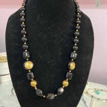 LC Signed Vintage Black and Gold Necklace - image 1