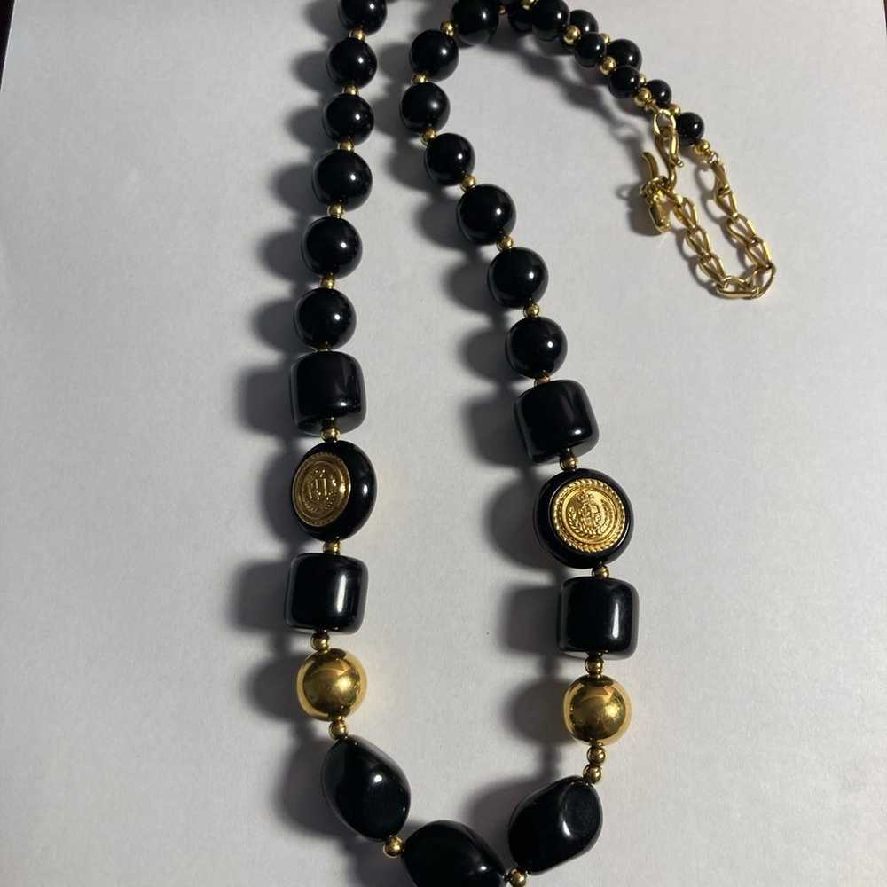 LC Signed Vintage Black and Gold Necklace - image 2