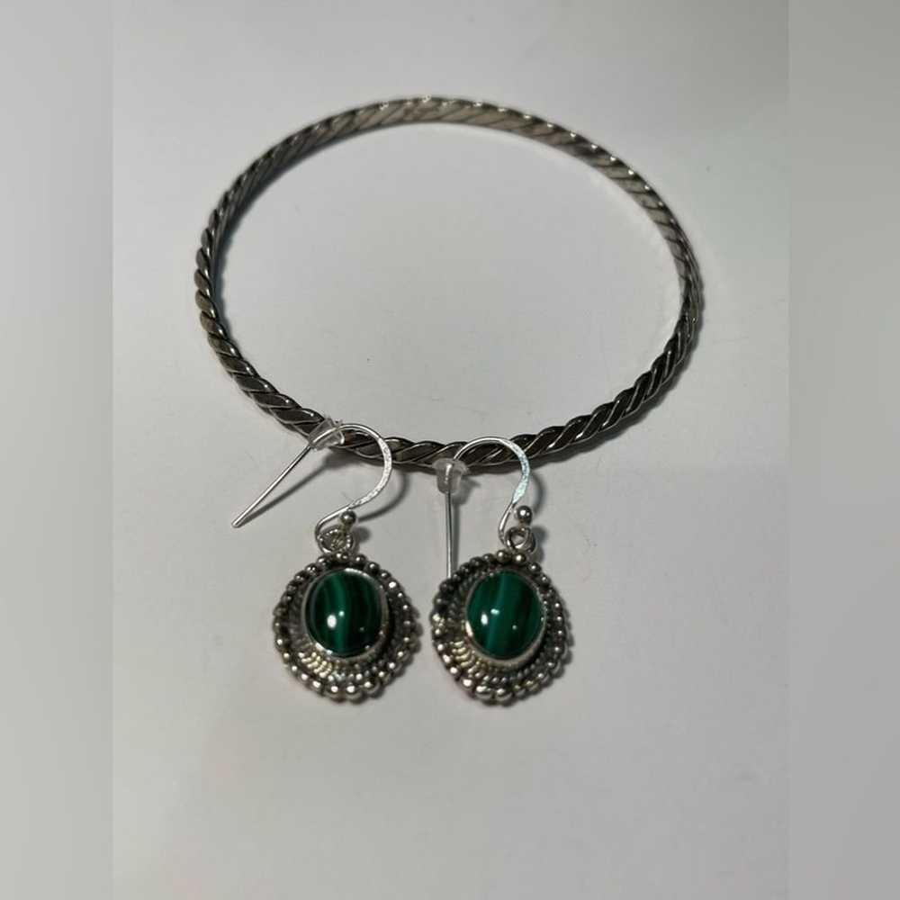 Sterling Silver 925 Bracelet & Malachite Earrings… - image 2