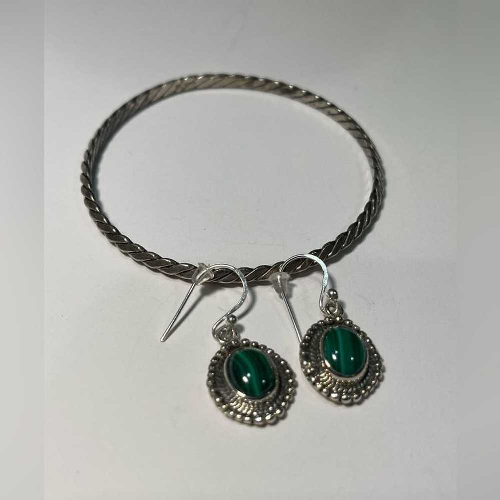 Sterling Silver 925 Bracelet & Malachite Earrings… - image 3