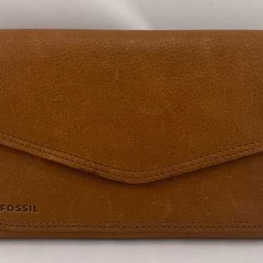 Vintage Fossil Women's Brown Leather Trifold Clut… - image 1