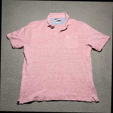 Vintage Mens Preppy Pink Linen Blend Polo Shirt w… - image 1