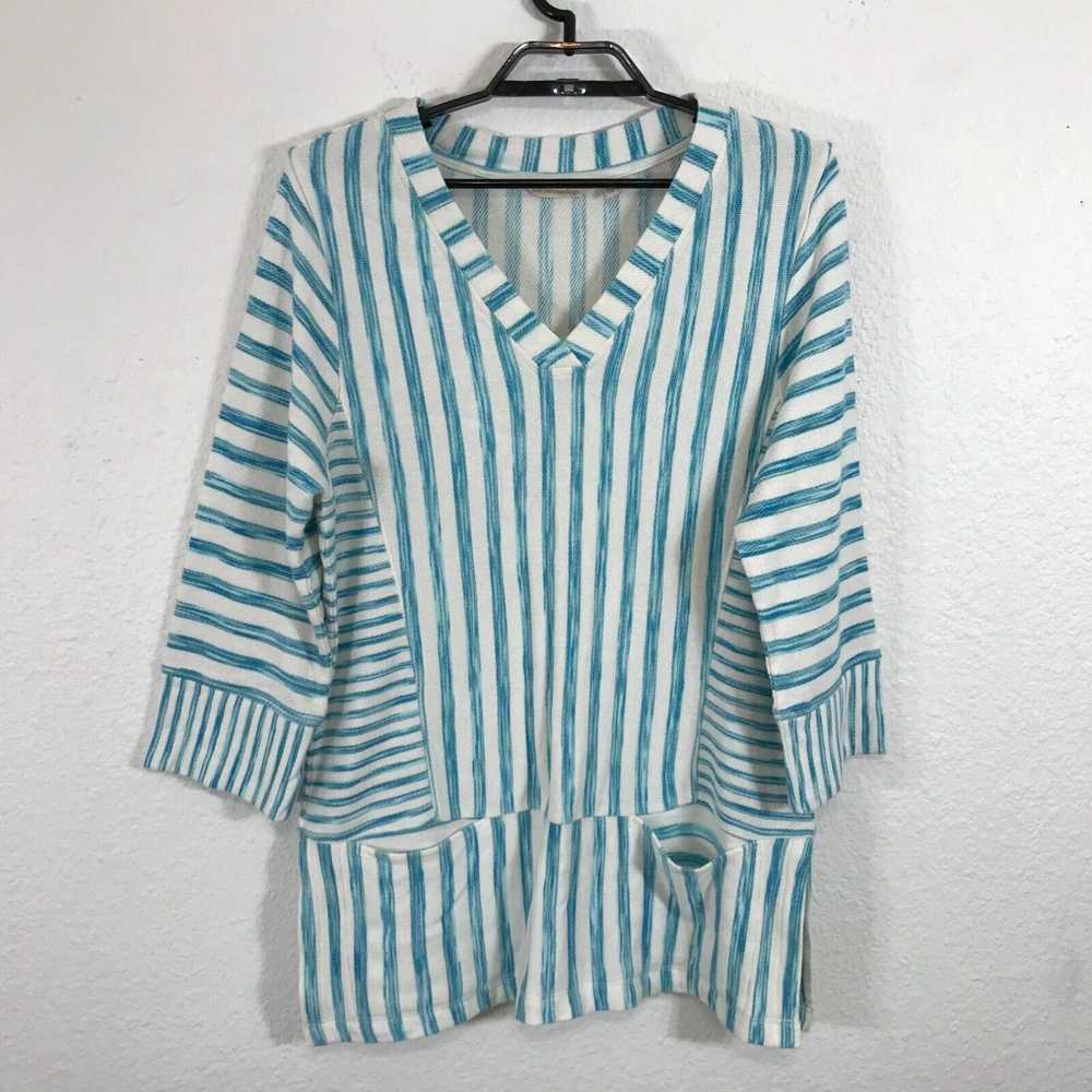 Vintage Soft Surroundings Shirt Size M Blue Strip… - image 1