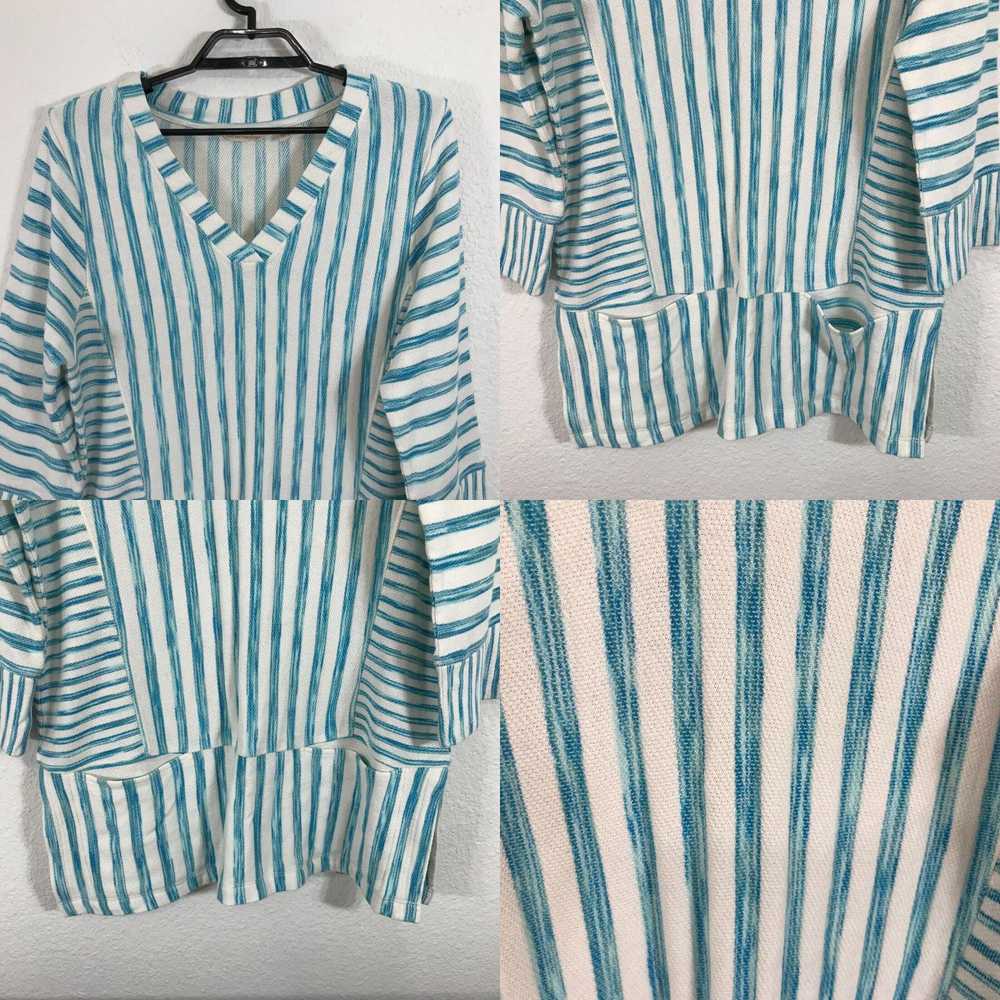 Vintage Soft Surroundings Shirt Size M Blue Strip… - image 4