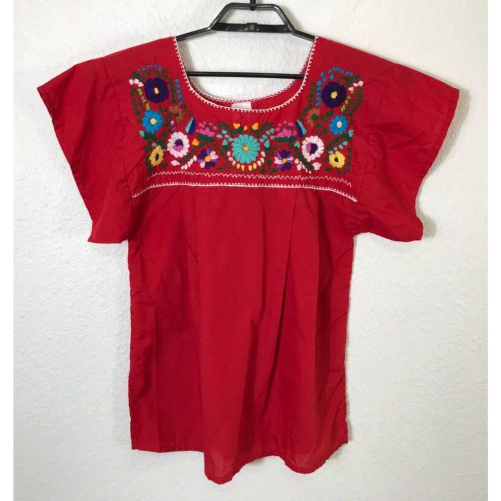 Vintage Mexican Embroidered Peasant Top Womens Me… - image 1