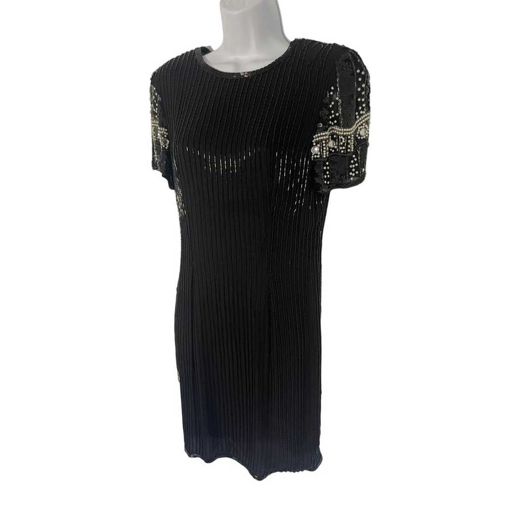 100% SILK Vintage Flapper Sequin Beaded 60's dres… - image 3