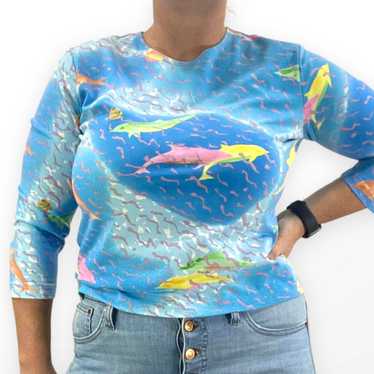 Vintage 00s LEGGIADRO Vintage Blue Dolphin Print Q