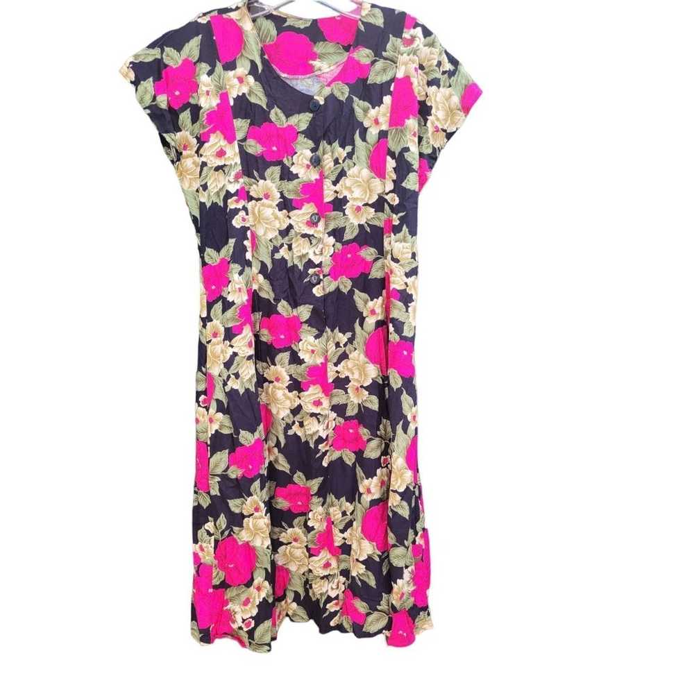 Vintage Black Pink Floral Flutter Short Sleeve Sc… - image 1