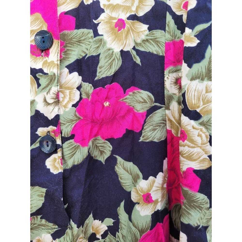 Vintage Black Pink Floral Flutter Short Sleeve Sc… - image 5