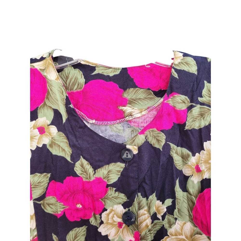 Vintage Black Pink Floral Flutter Short Sleeve Sc… - image 7