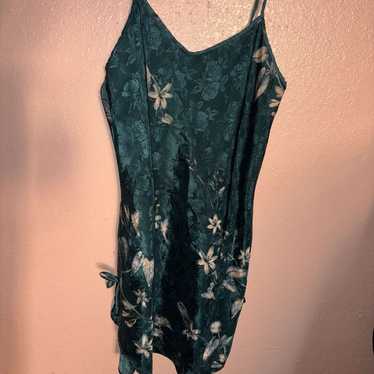 Floral green silk babydoll dress - image 1