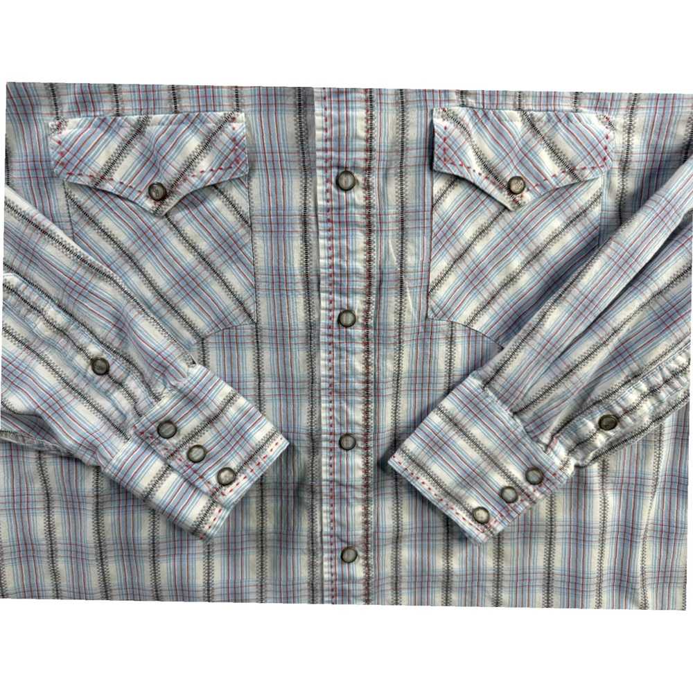 Brooks Mens XL Blue Plaid Western Pearl Snap Rode… - image 2