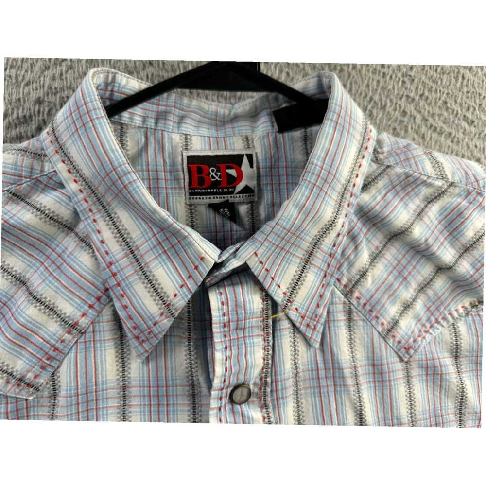 Brooks Mens XL Blue Plaid Western Pearl Snap Rode… - image 3