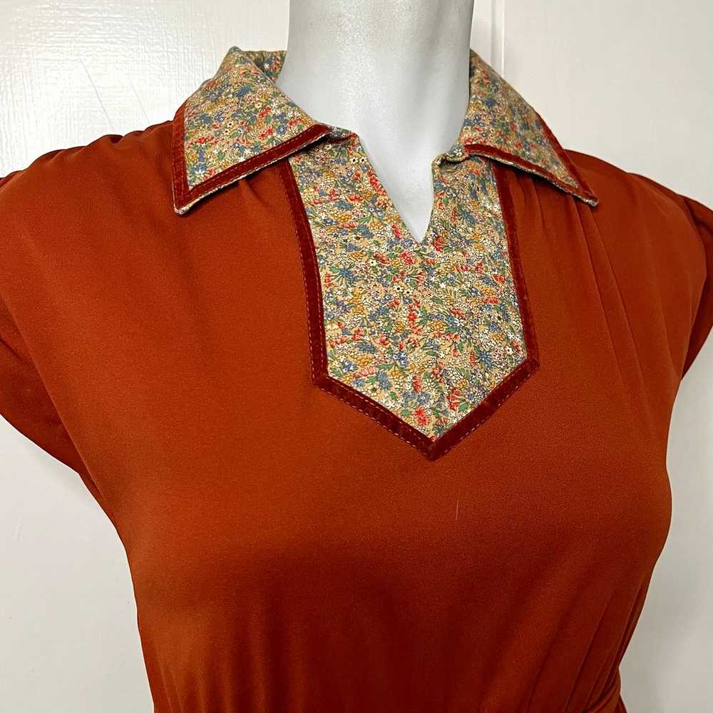 Vintage 70s Peggy Barker Rust Orange Short Sleeve… - image 2