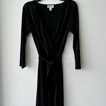 Vintage Ann Taylor LOFT V Neck Dress Belted Black 