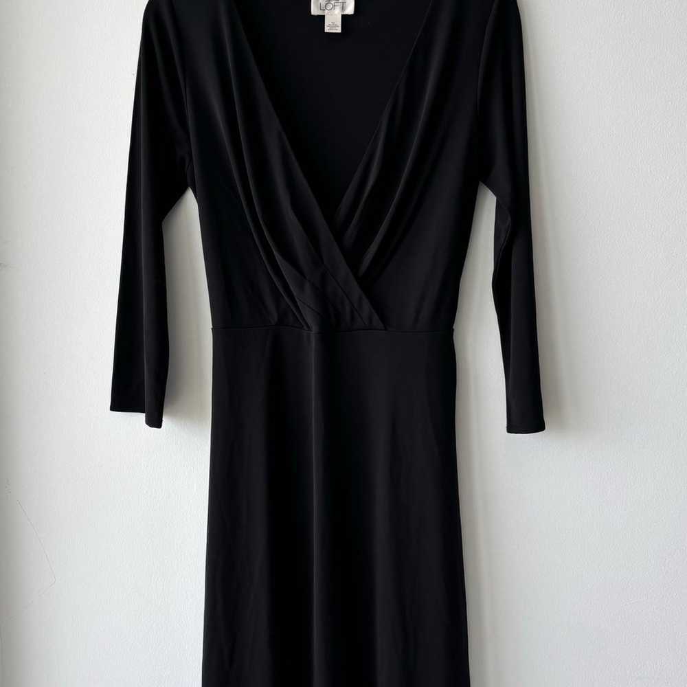 Vintage Ann Taylor LOFT V Neck Dress Belted Black… - image 3