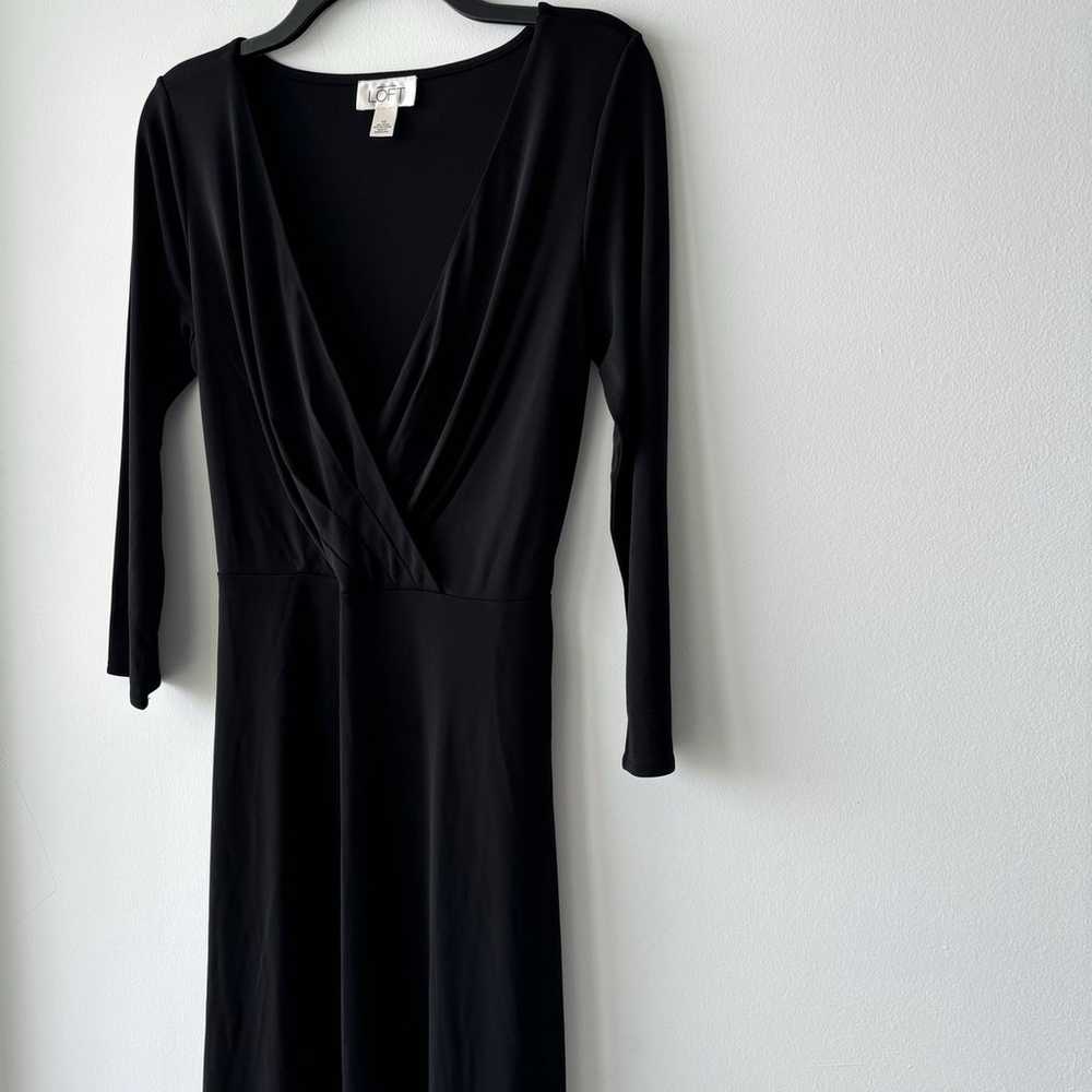 Vintage Ann Taylor LOFT V Neck Dress Belted Black… - image 4