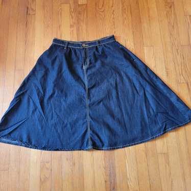 Vintage JW Style Denim Midi Skirt Flared Pockets 1