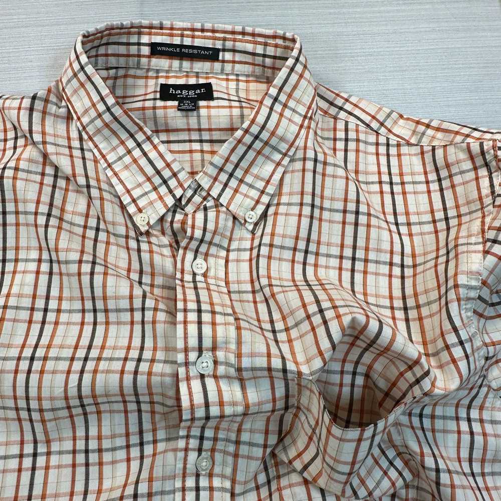 Haggar Haggar Men's XXL Orange White Plaid Button… - image 7