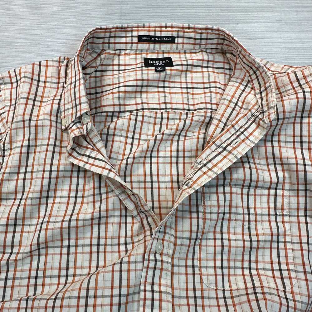 Haggar Haggar Men's XXL Orange White Plaid Button… - image 8