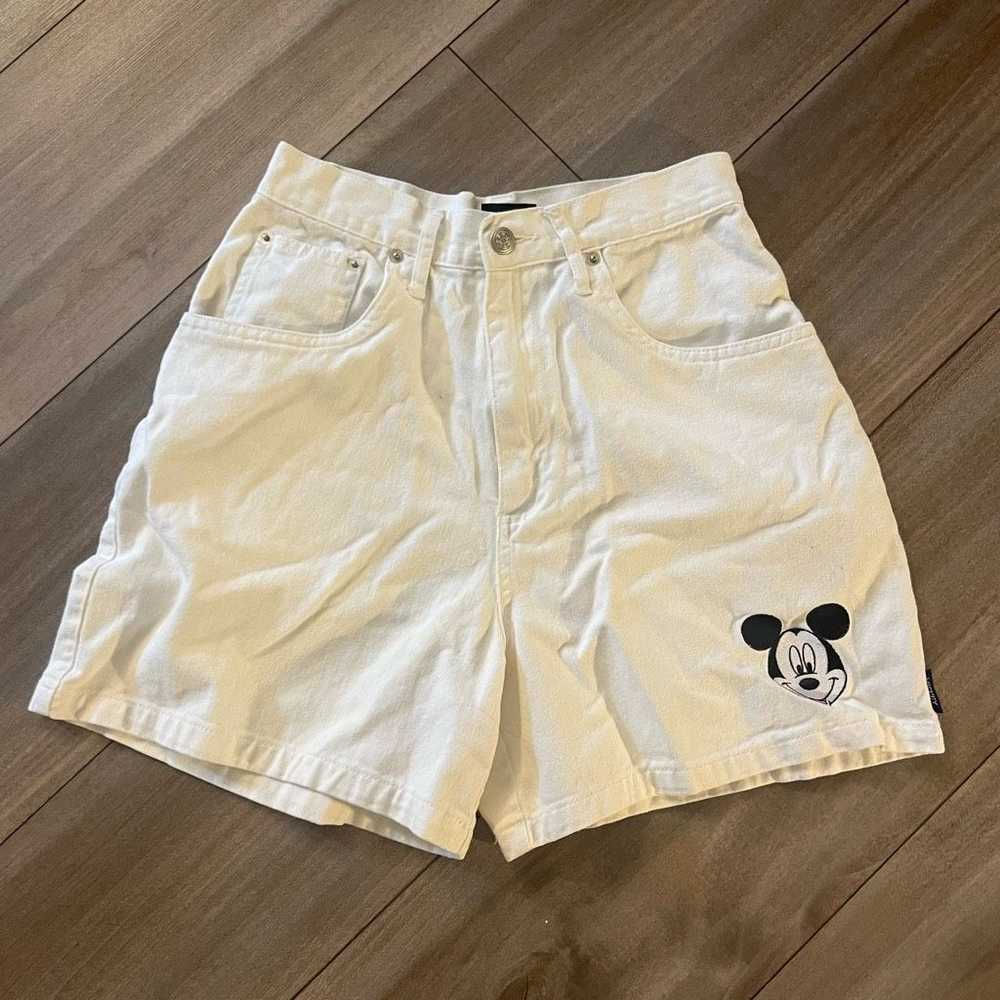 Disney Vintage Disney Mickey Mouse White Denim Sh… - image 1