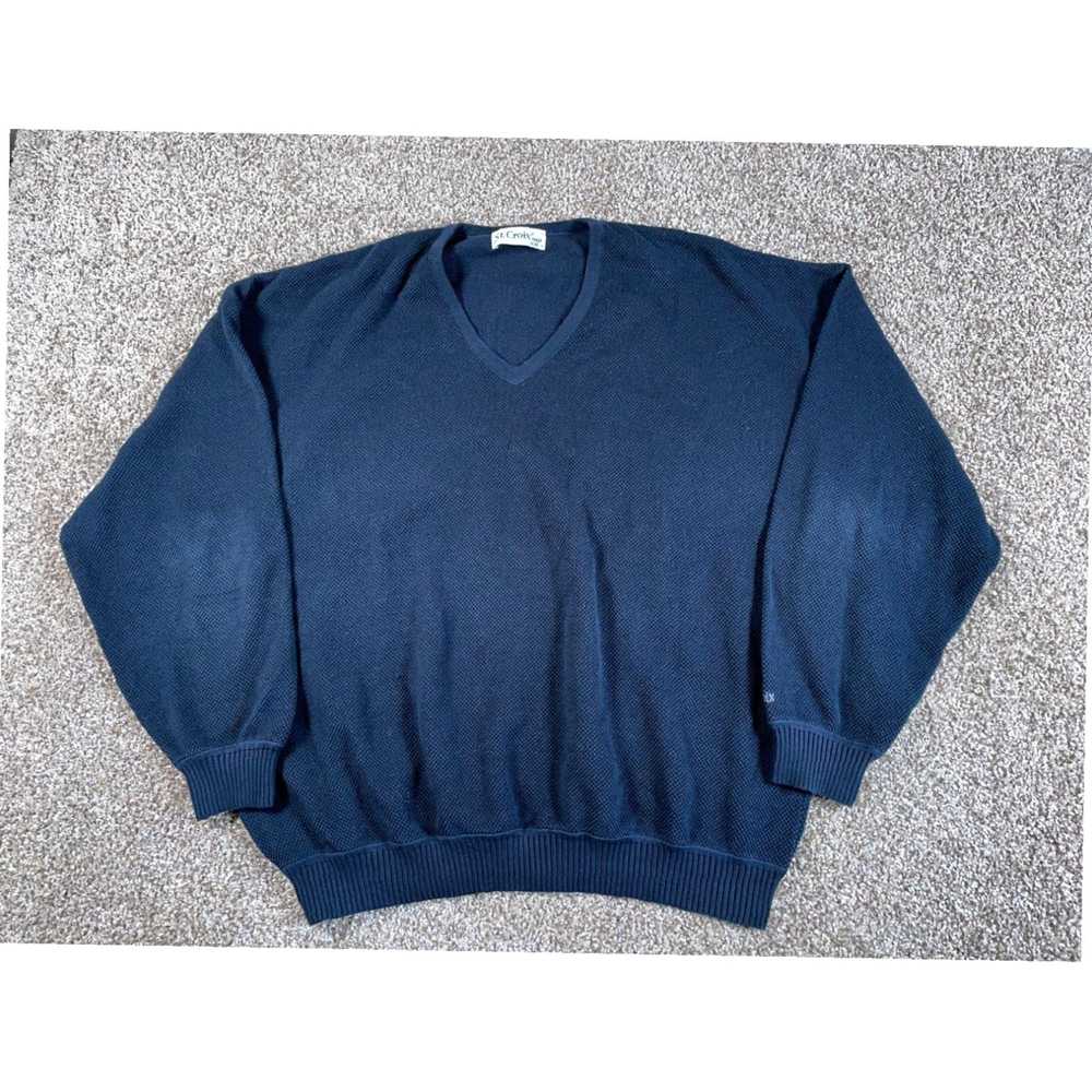 Vintage Authentic Dark Blue Cotton Knit Textured … - image 2