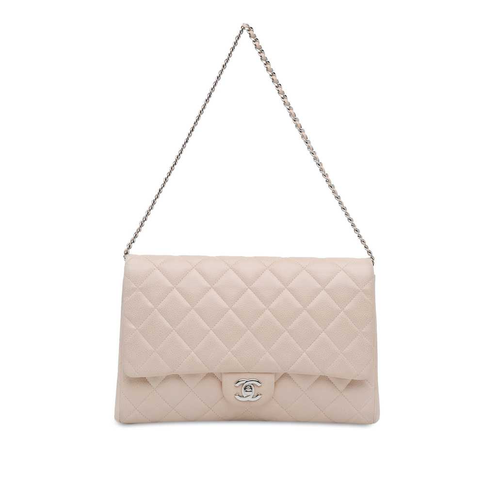 Beige Chanel Quilted Caviar Flap Clutch with Chai… - image 1