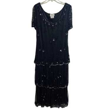 Vintage Stenay Gown Size 14 Black Dress Beaded fu… - image 1