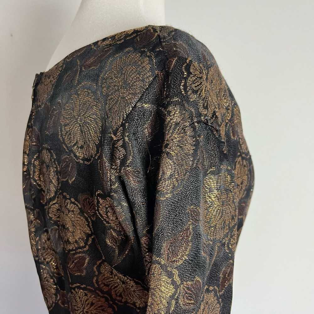 Vintage 60s Gold Black Jacquard Floral Cocktail M… - image 2