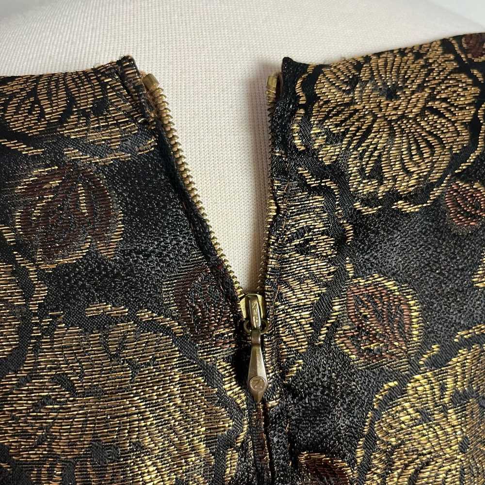 Vintage 60s Gold Black Jacquard Floral Cocktail M… - image 3