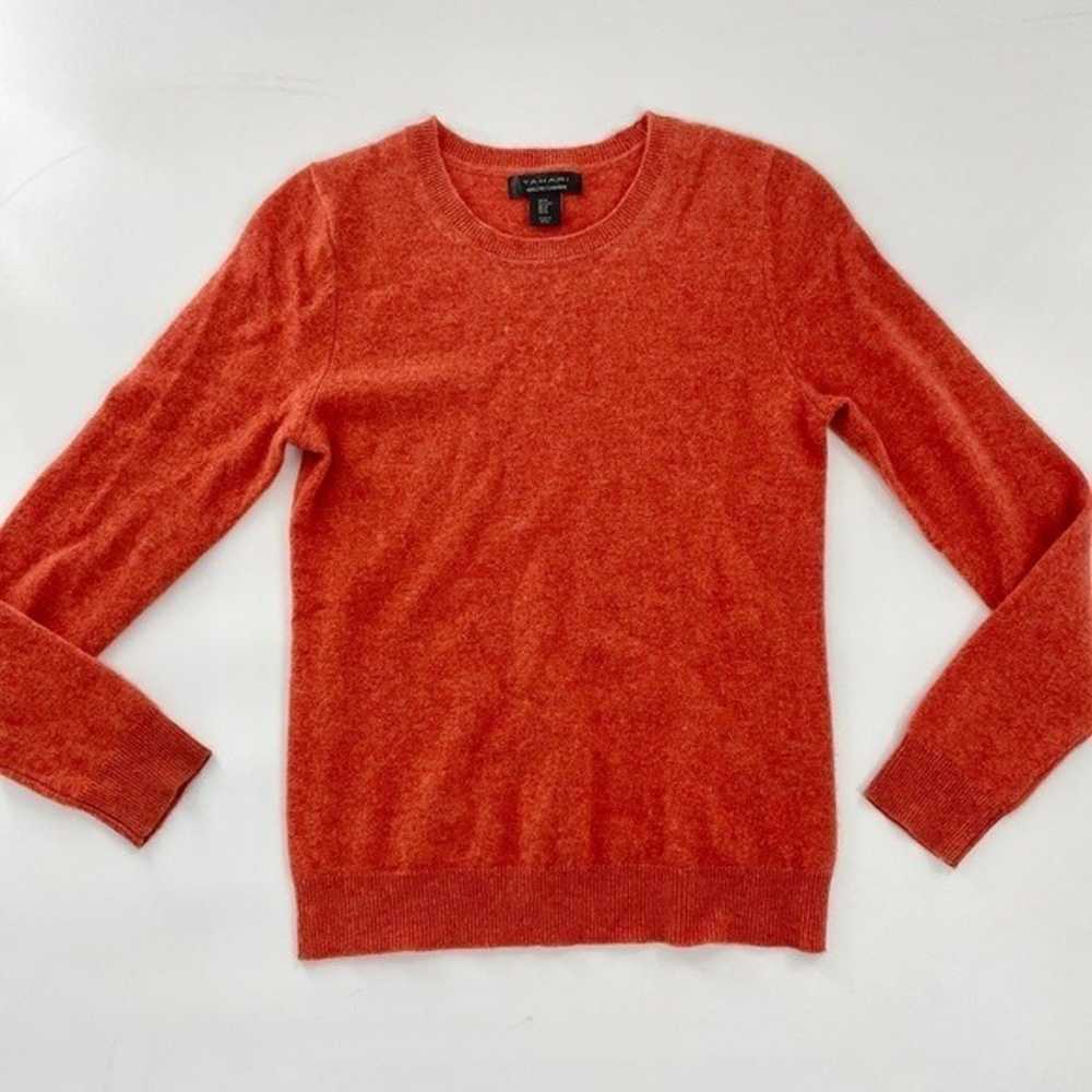 Tahari 100% Cashmere 2 Ply Crewneck Sweater Burnt… - image 2