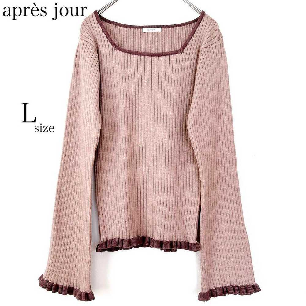 【Appregio】 Frill Knit Square Neck Pink Rib Knit - image 1